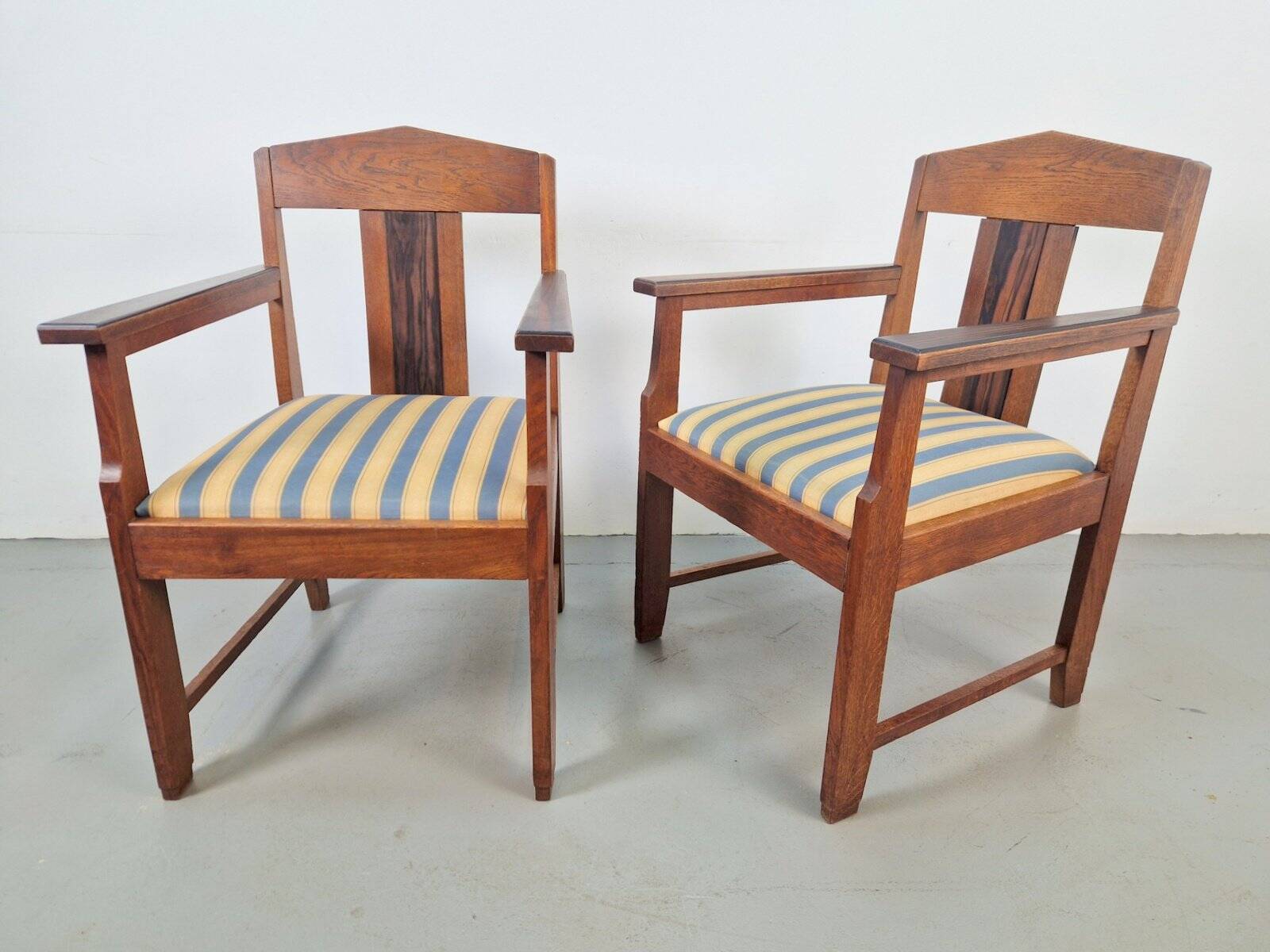 Art Deco Haagse School Armchairs in Oak and Ebony, 1920s, Set of 2