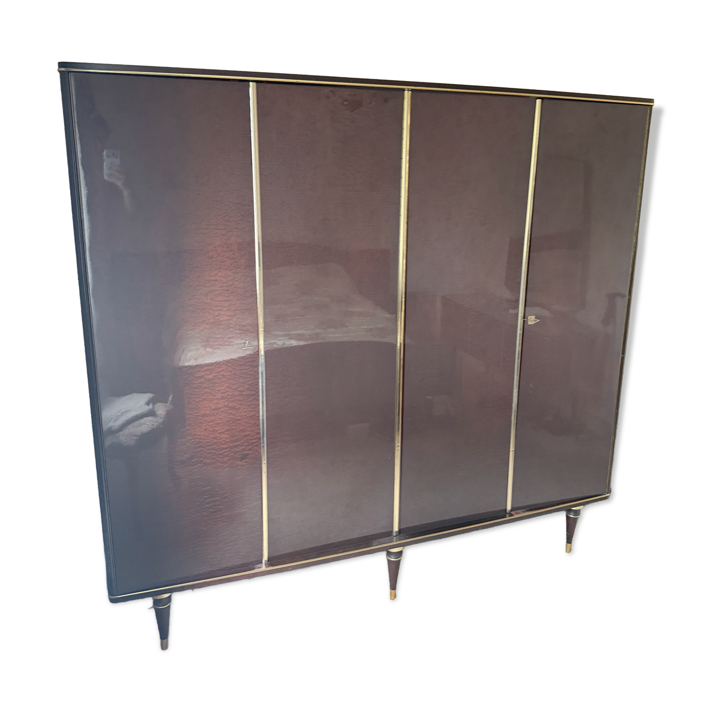 Armoire vintage 4 portes brun et doré