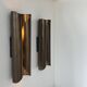 Pair of vintage wall lights in patinated brass, France 1970