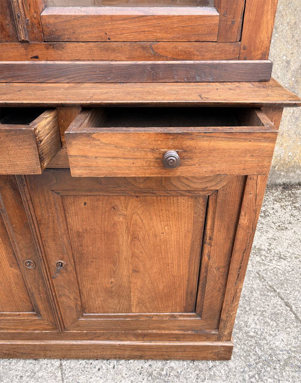 Two-body oak sideboard, circa 1890 — antique glasses and assembly
