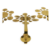 Set of 3 Wall Candle Holders in Brass "Sunburst" Holmström, Arvika, Sweden, 1960s