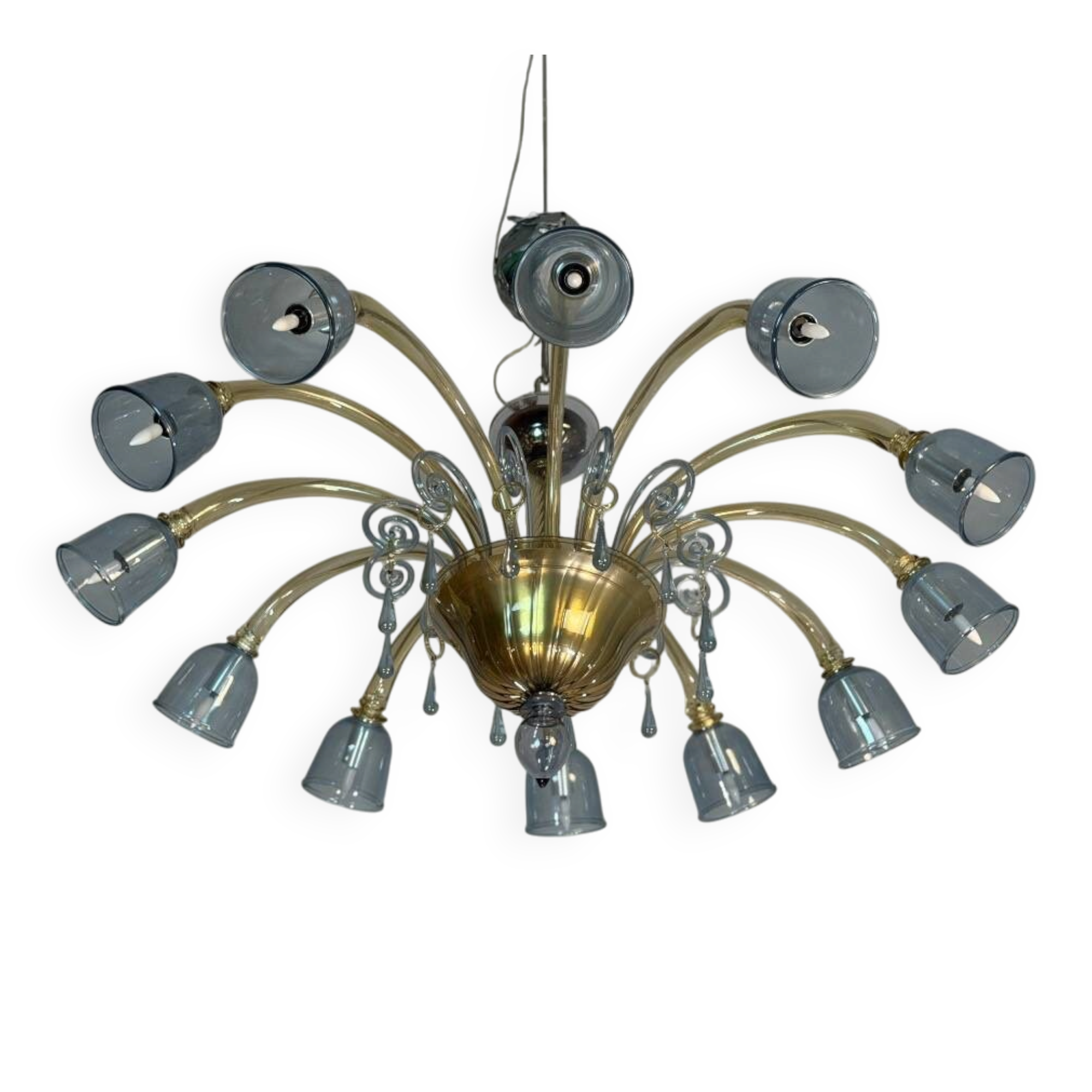 Venetian lustre in two-colour Murano glass, blue and gilded, circa 1990.