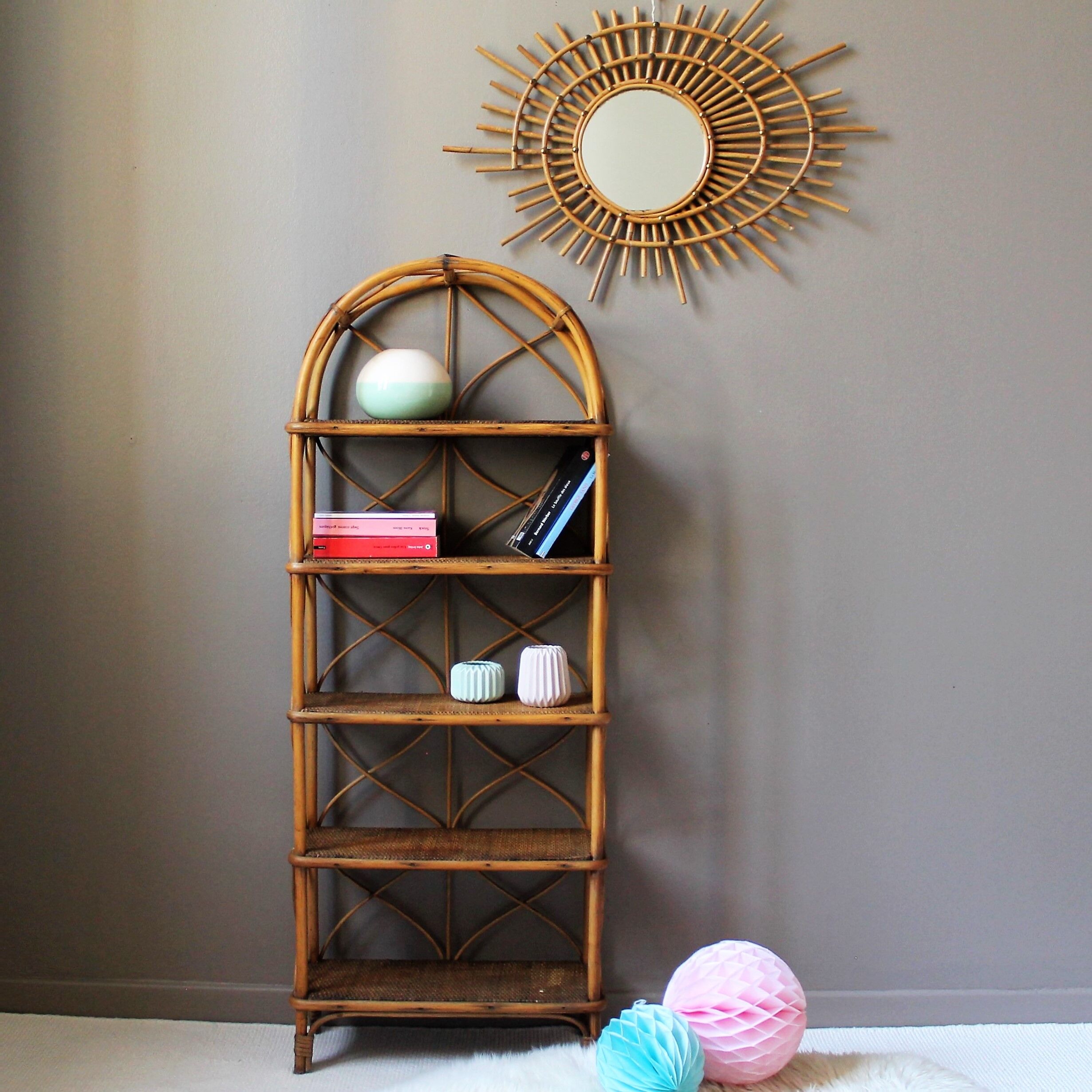 Vintage rattan library
