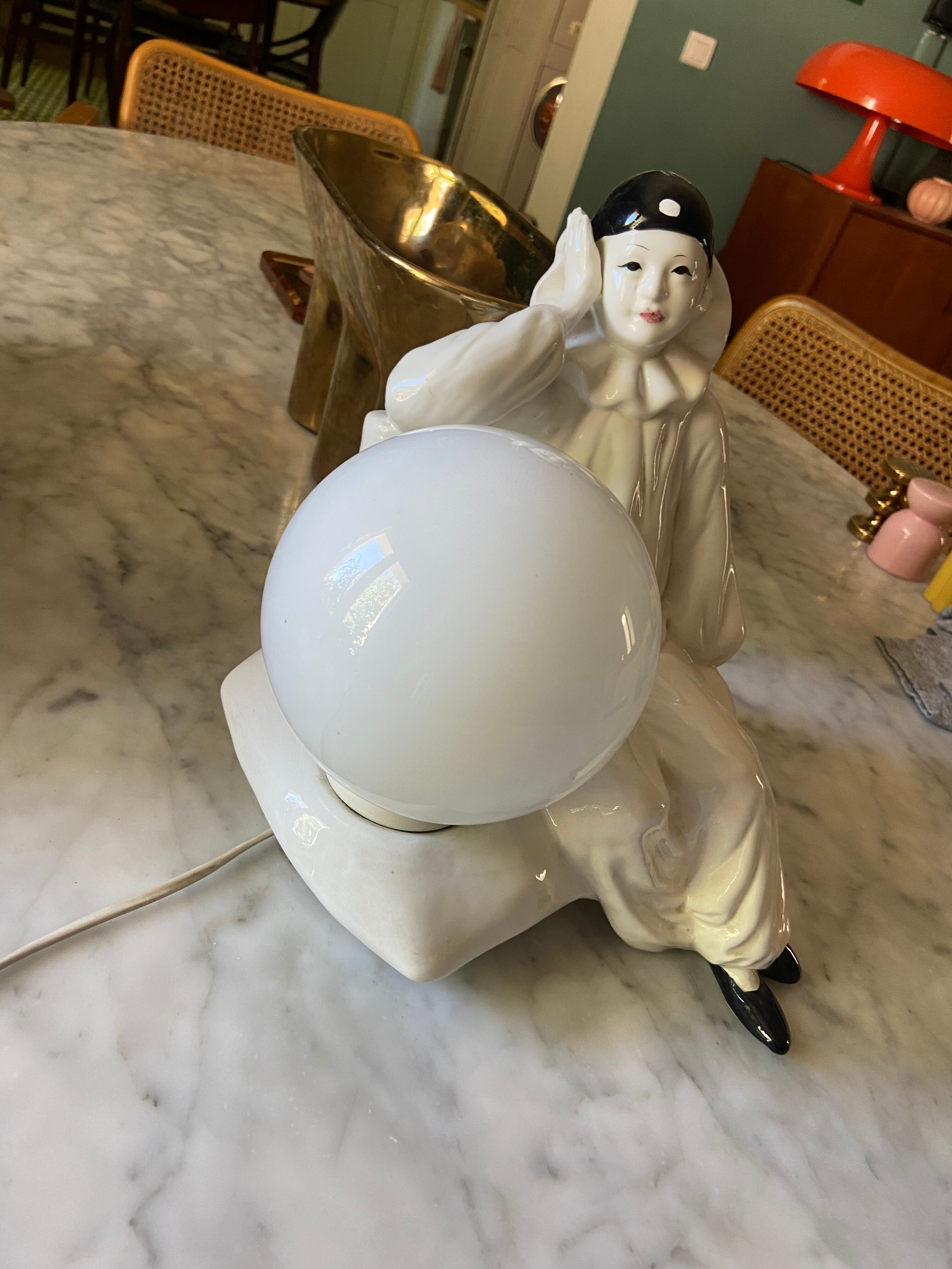 Vintage Pierrot ceramic lamp