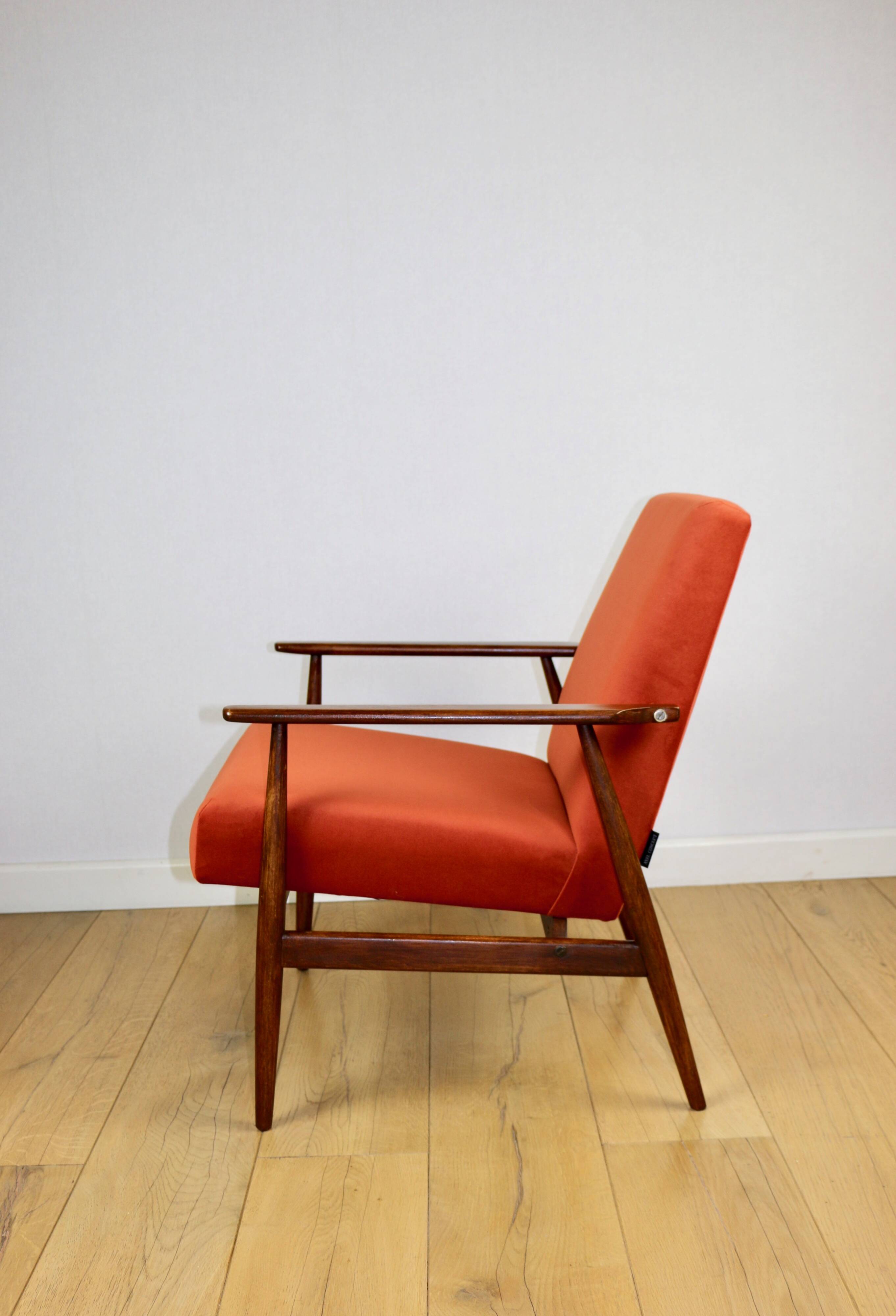 Armchair 'Lis', 1970s design by Henryk Lis orange-brick-terracotta - 2 pieces available