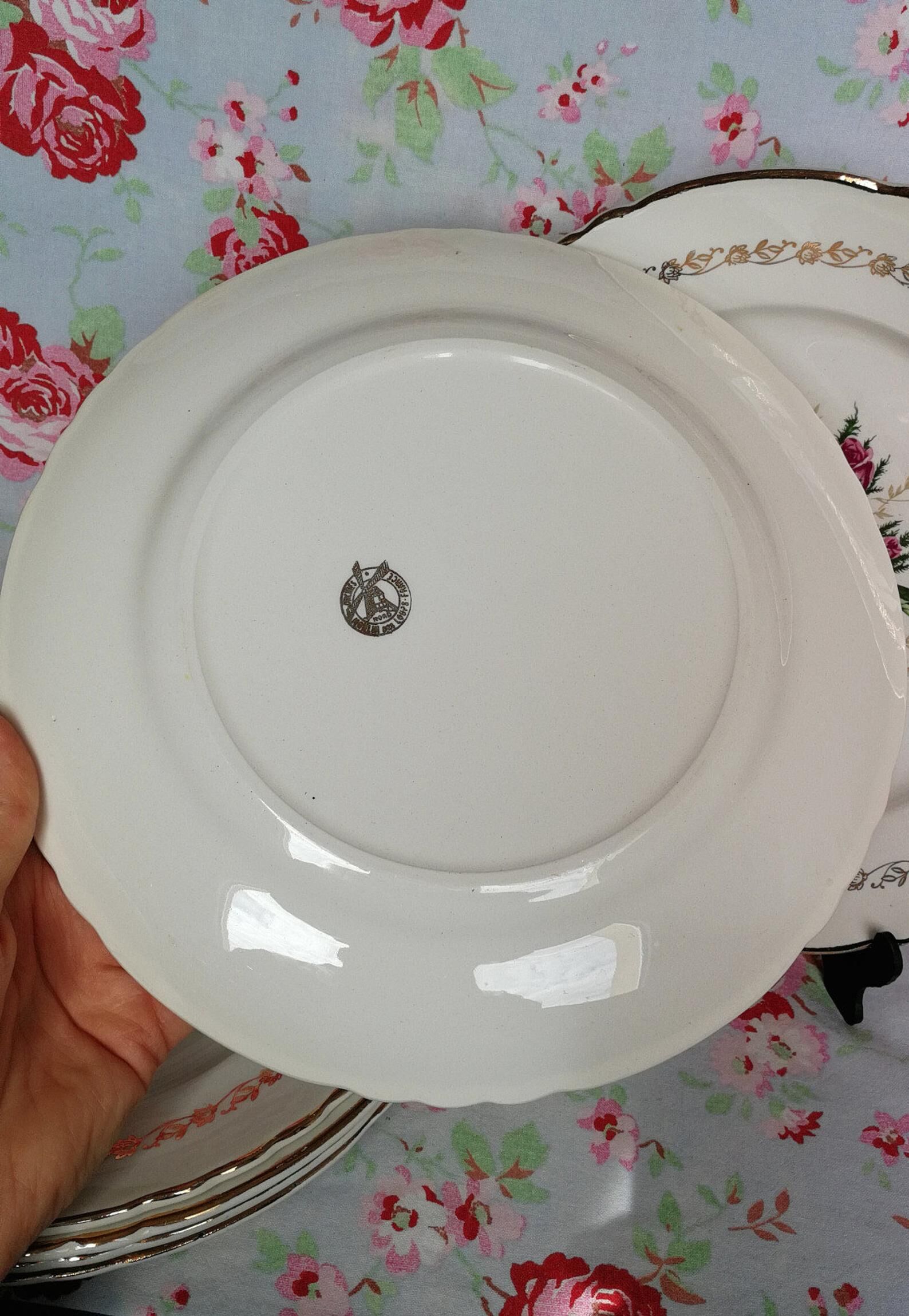 6 plates flowers and golden contour, Moulin des Loups