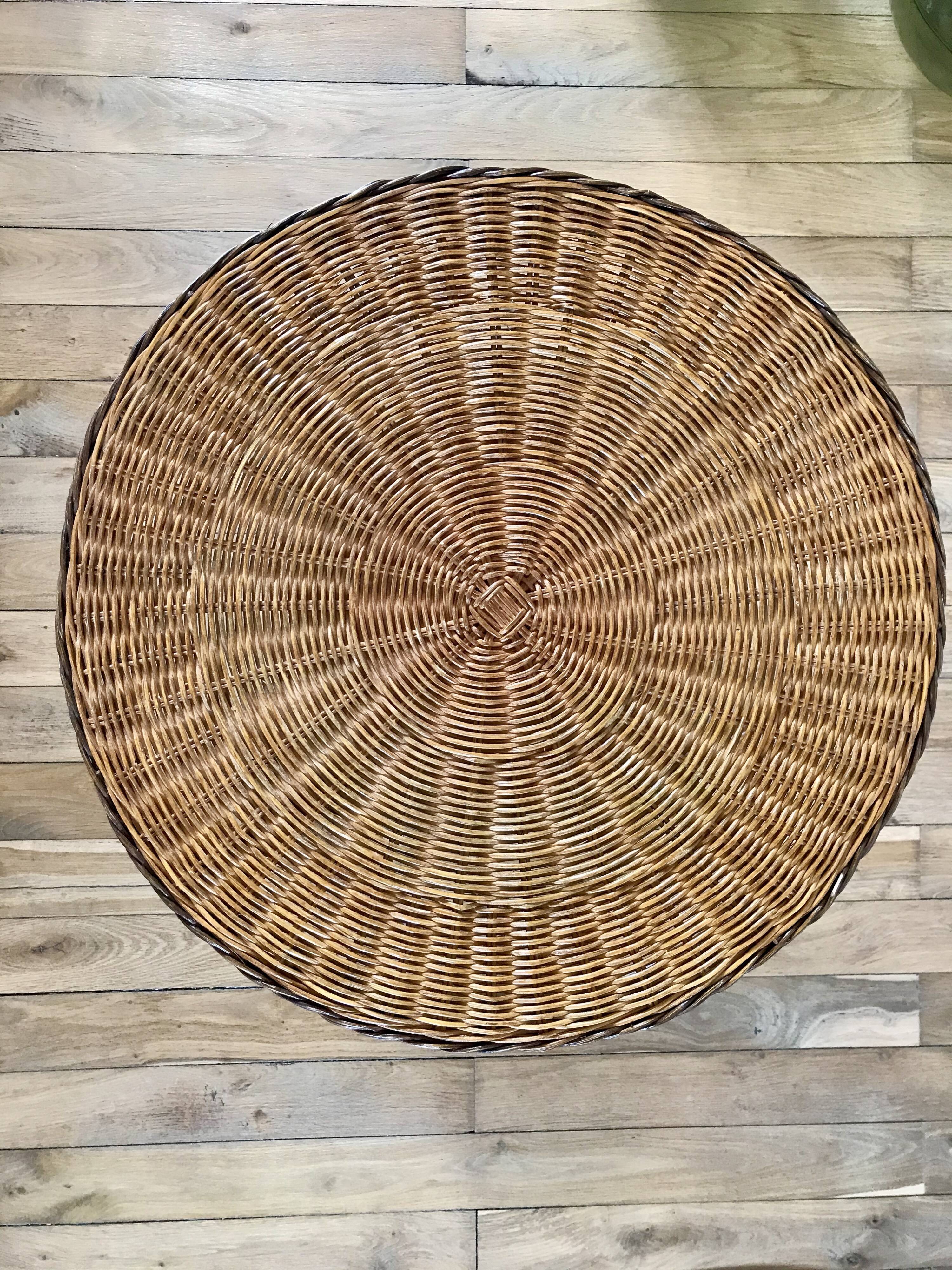 Round rattan coffee table double floor 60s
