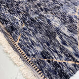 Moroccan Berber carpet Beni Ouarain chiné blue with engraved patterns 307x202cm