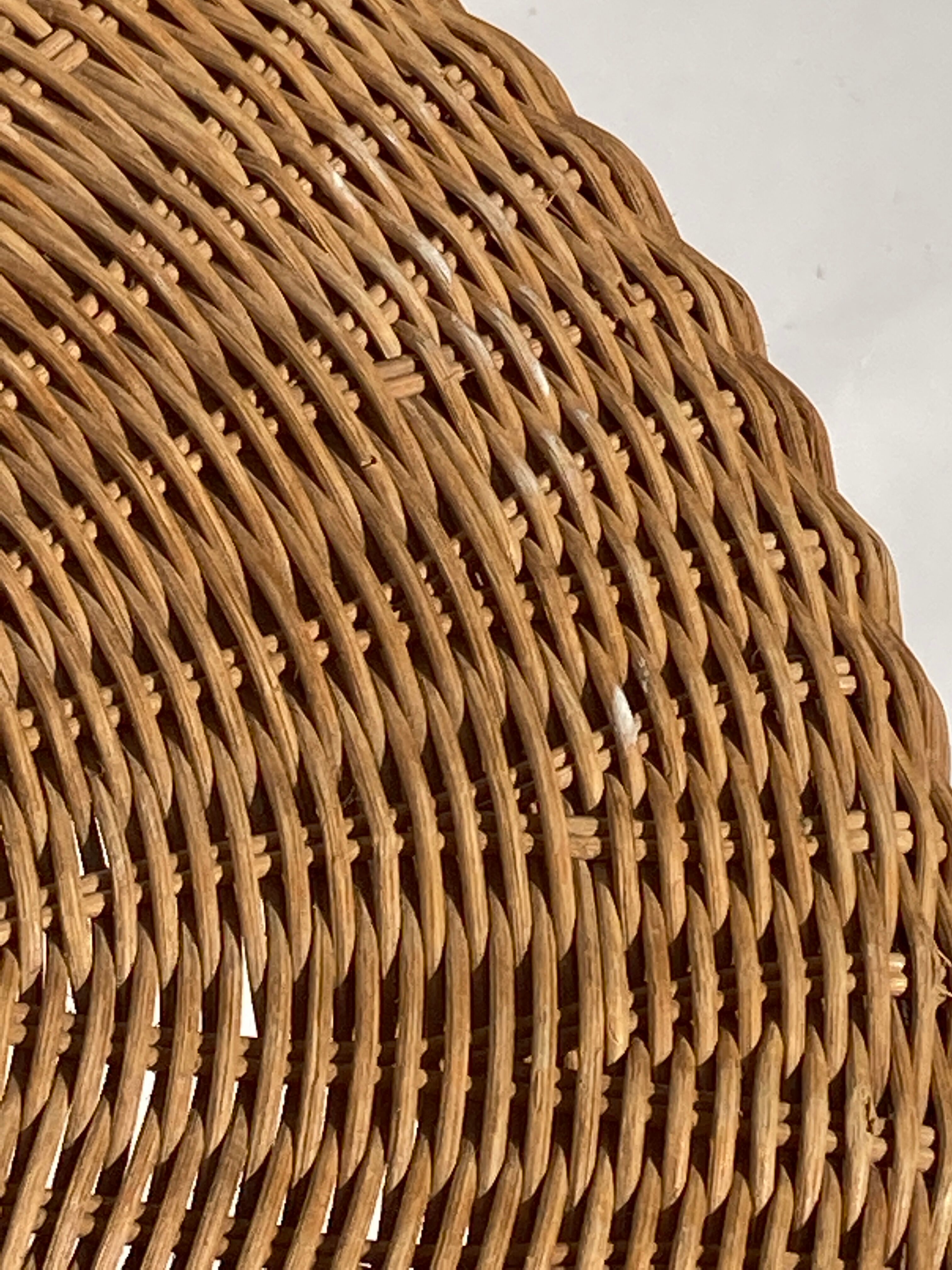Vintage dutch rattan round stool 1980