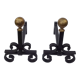 Pair of cast iron pegs with 2 balls in gilded metal L 40 cm