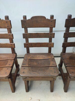 Set of 6 Brutalist Dining Chairs in Belgian Oak, 1965