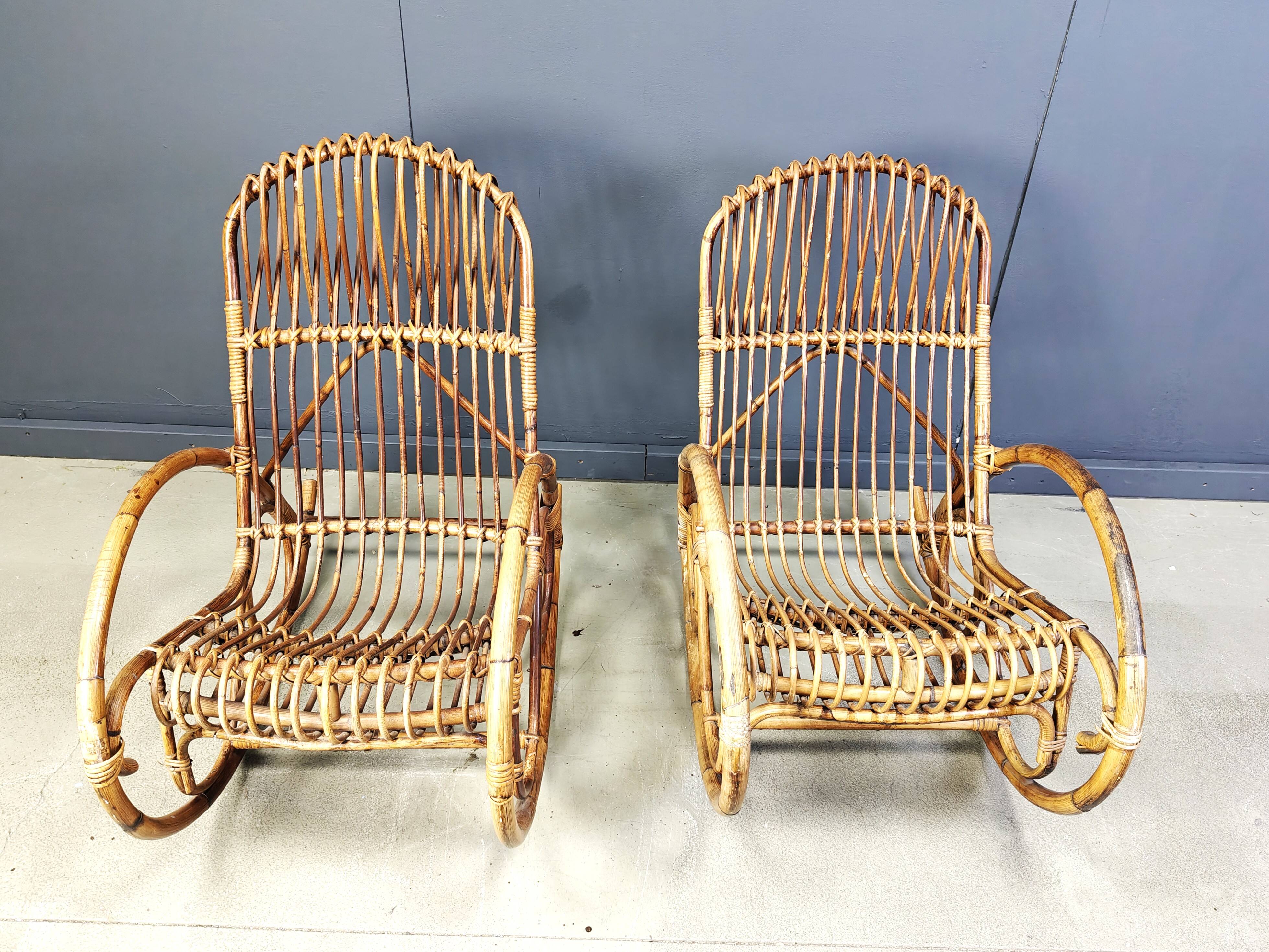 Vintage bamboo rocking chairs, 1960s - set of 2