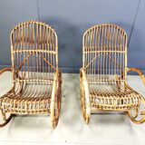 Vintage bamboo rocking chairs, 1960s - set of 2