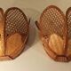 Pair of vintage 1960 wicker wall lamps and cannage half flower shape