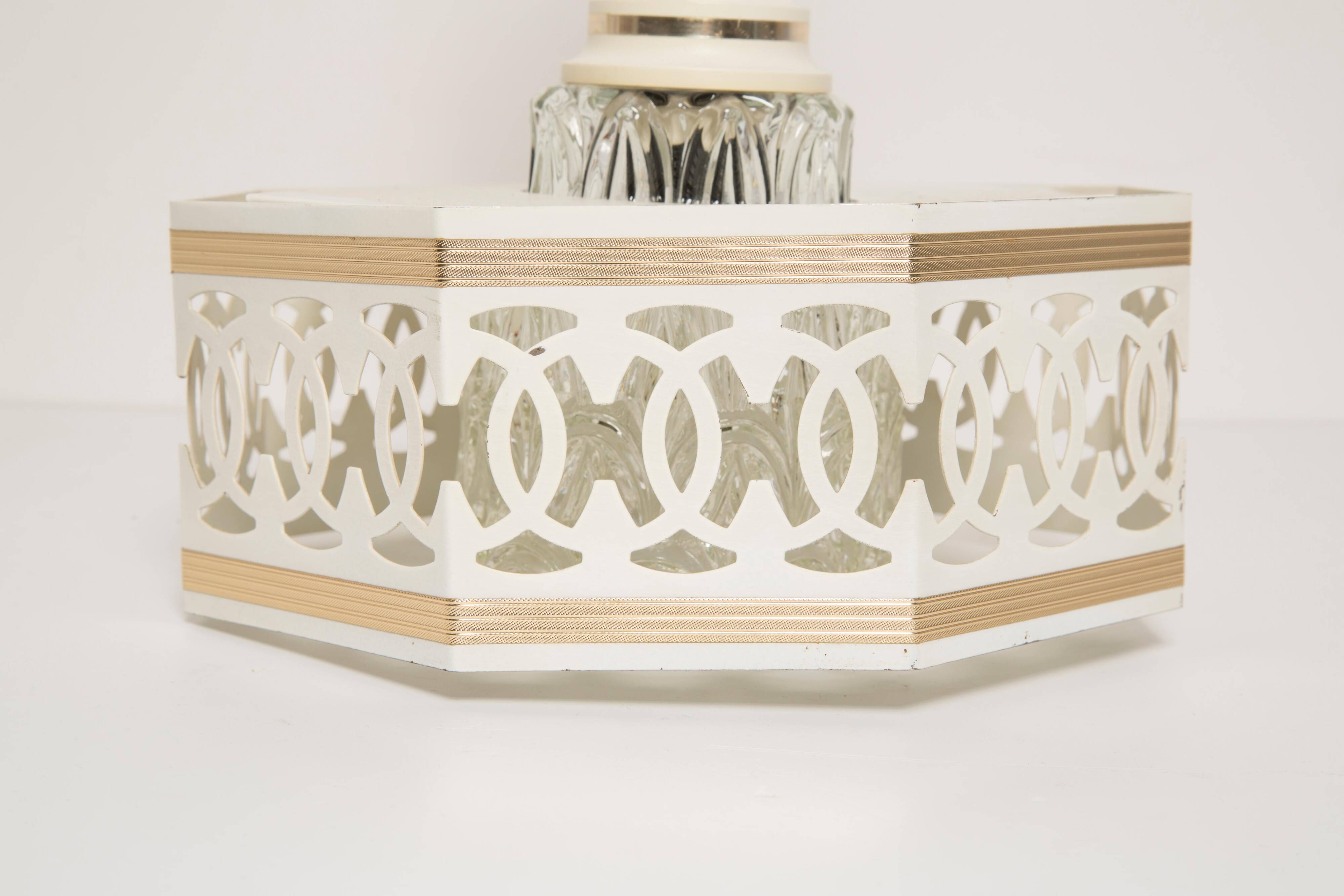Medium Hollywood Regency ceiling lamp from the mid-20th century, white metal, Italy, 1960.