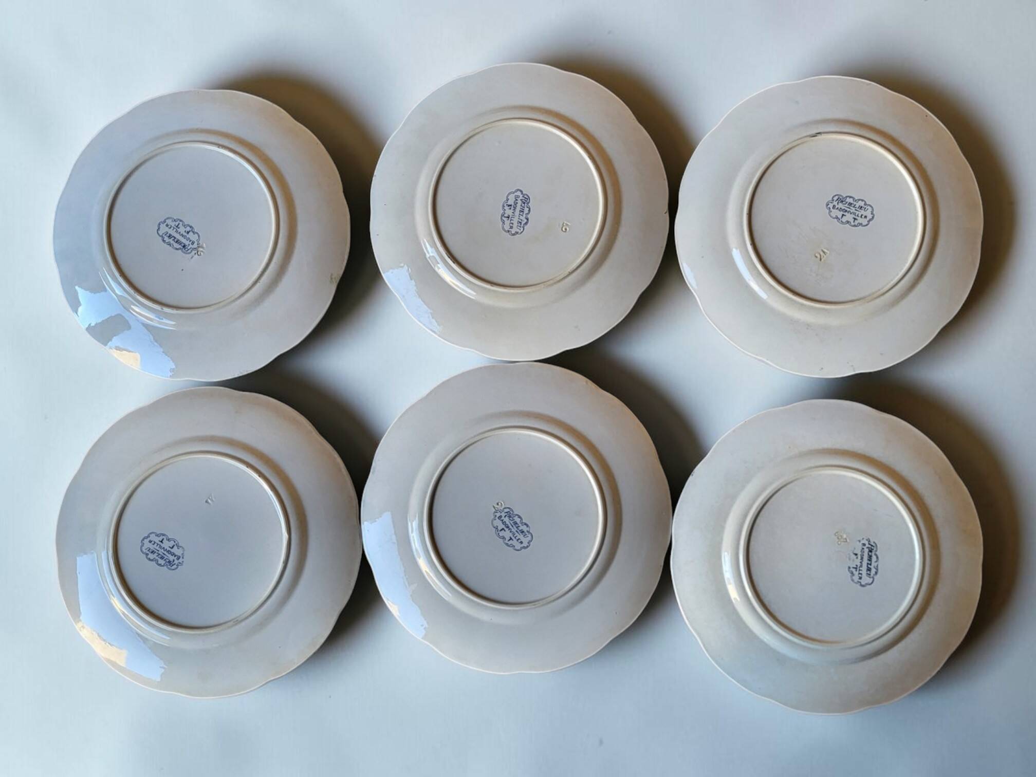 6 assiettes plates Badonviller modèle Richelieu