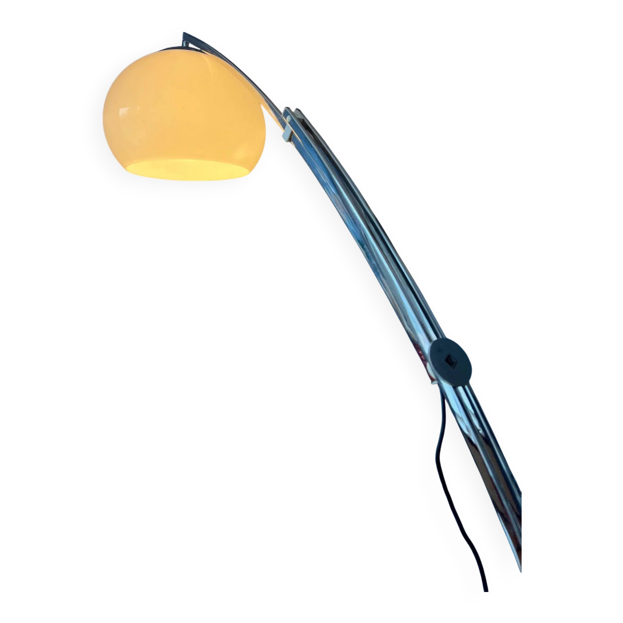 Italian mid-century Goffredo Reggiani arc floor lamp with white plexiglass shade
