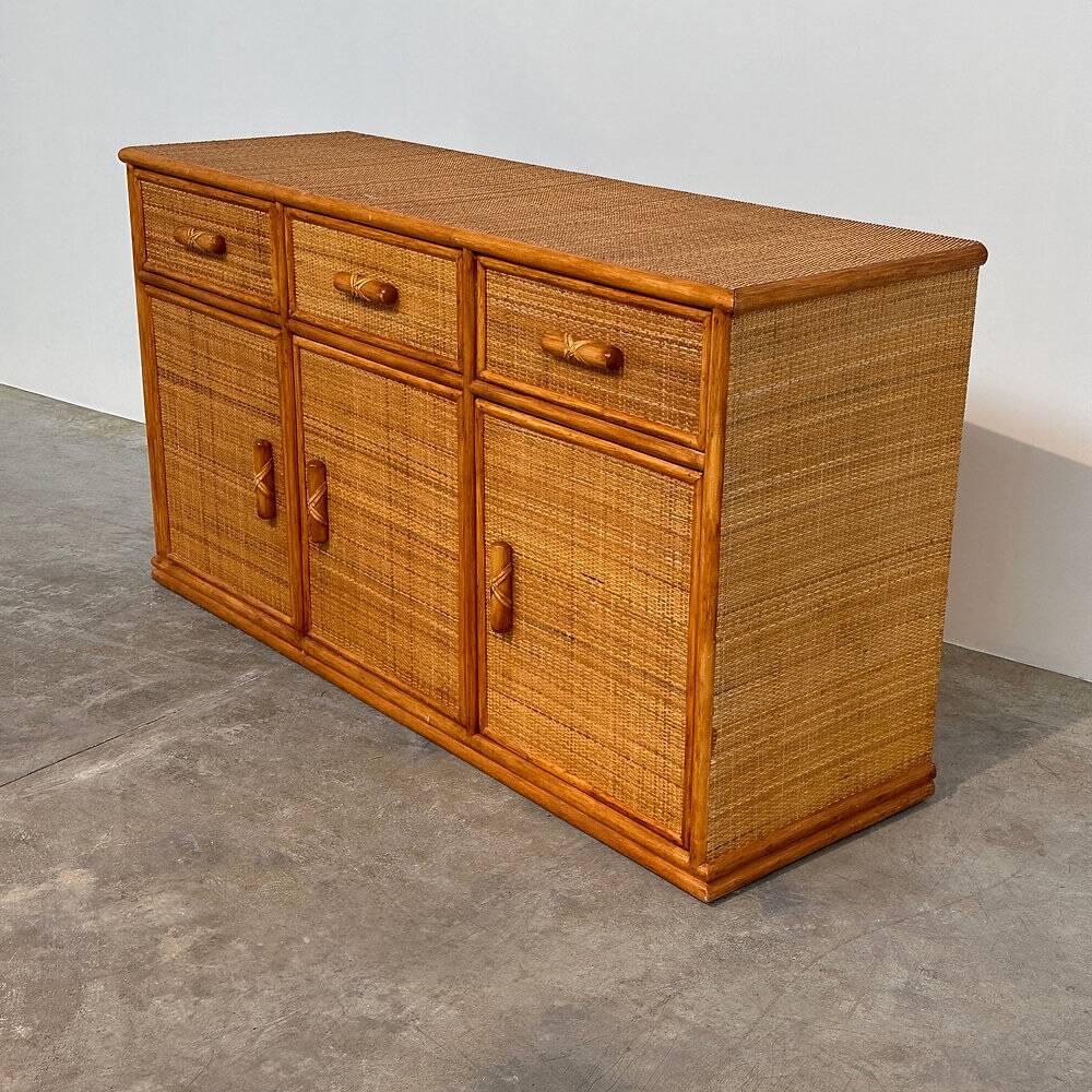 Vintage rattan & bamboo sideboard / credenza, 1970s