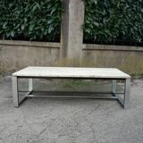 Rectangular coffee table in travertine, glass and aluminium L120