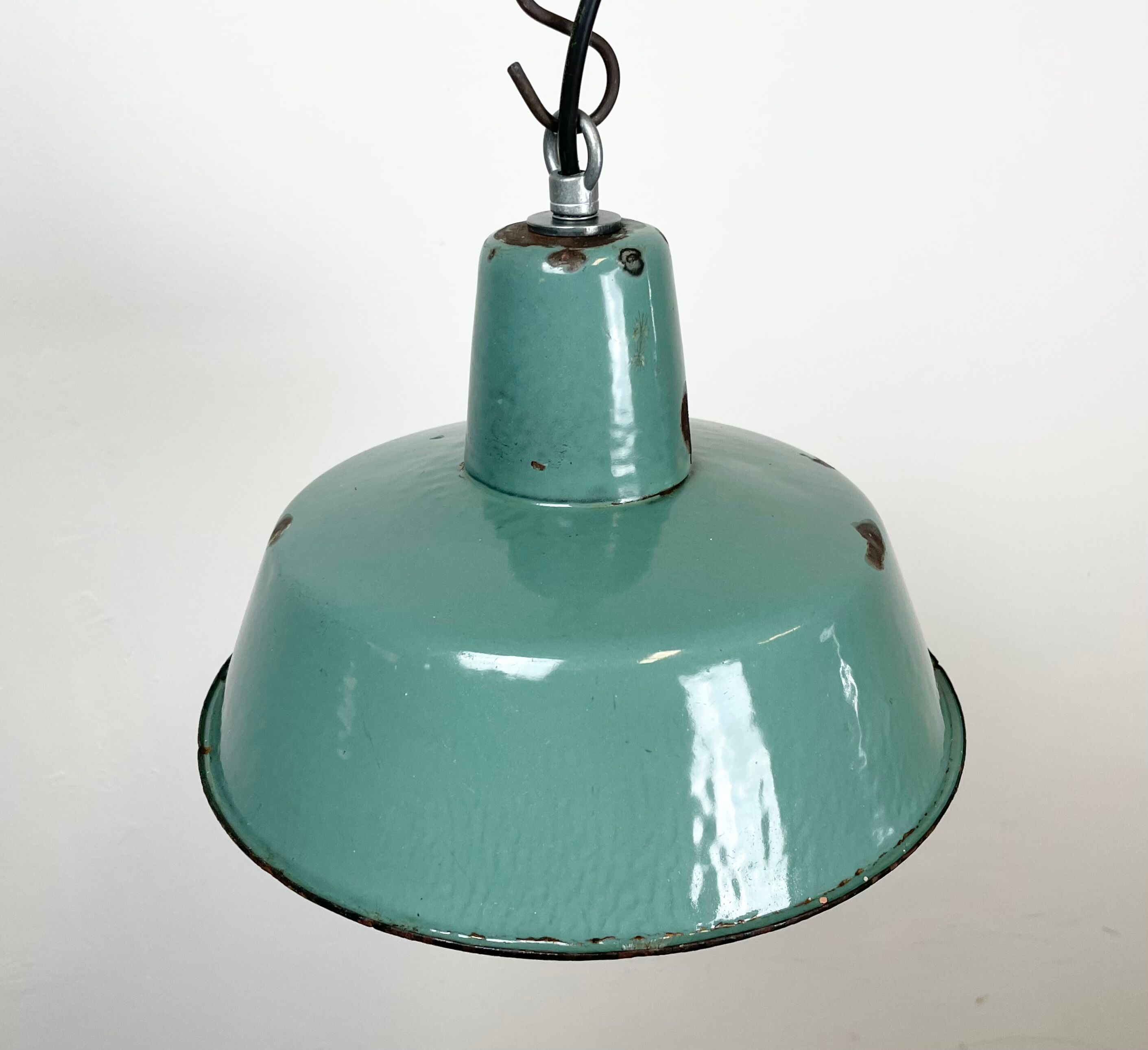 Industrial petrol enamel pendant lamp, 1960s