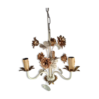 Lustre 3 branches métal laqué beige et or