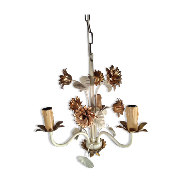 Lustre 3 branches métal laqué beige et or