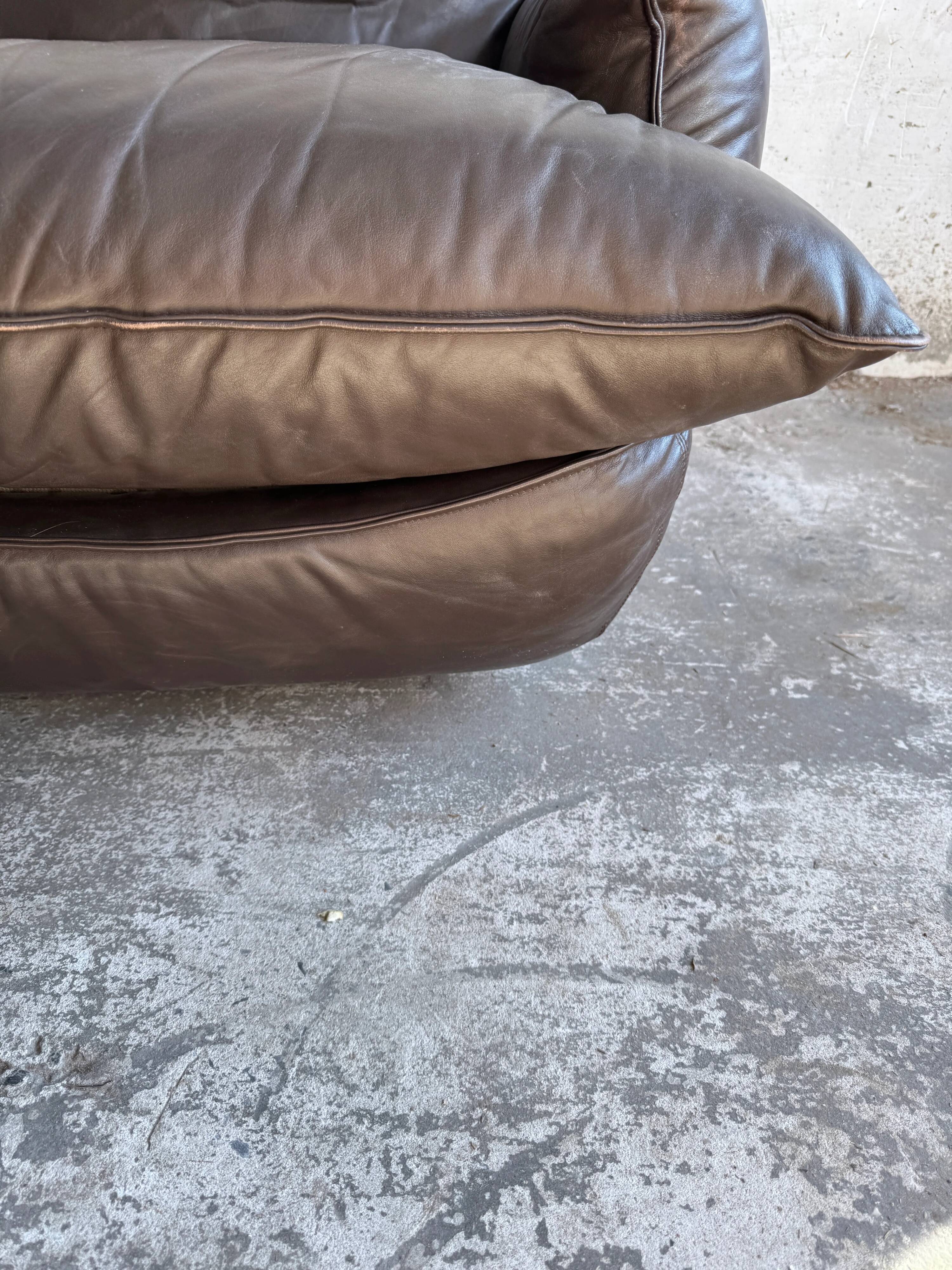 Michel Cadestin 1970s Dark Brown Leather 4-Piece Modular Sofa for Airborne