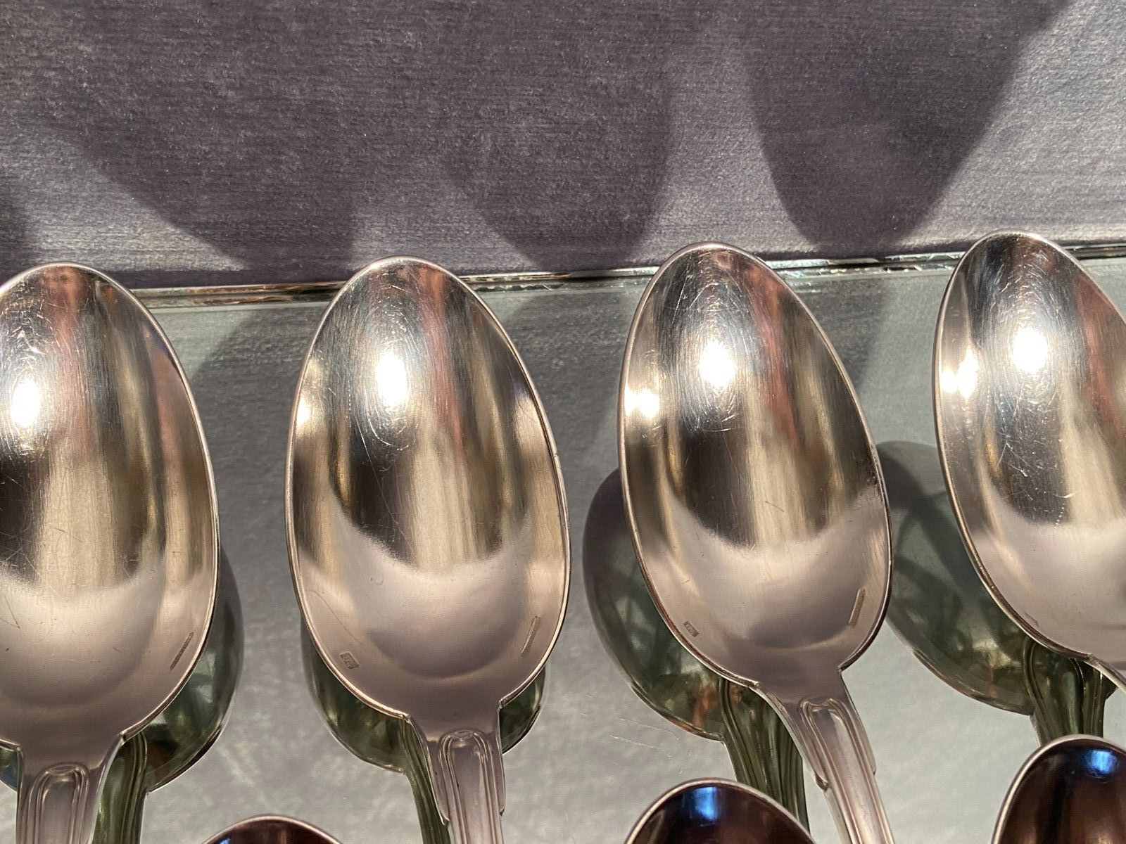 Suite of 12 large spoons silver metal decoration shell Louis XV Boulenger