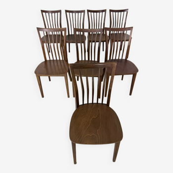 Lot de 8 anciennes chaises vintage en bois type bistrot années 70