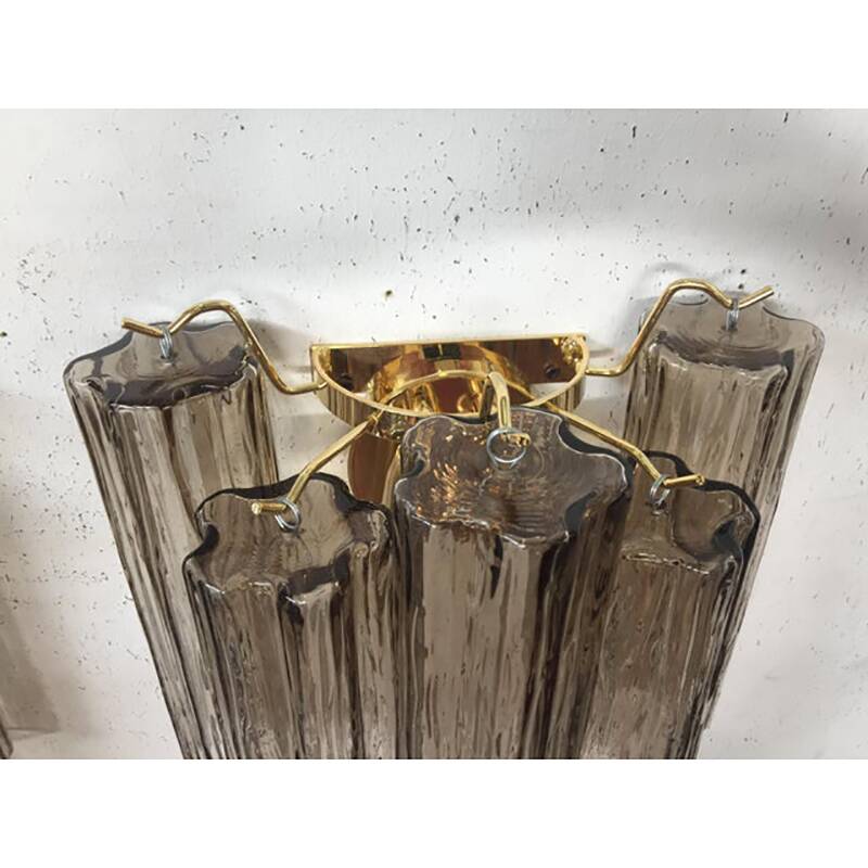 Murano Fume' Color Glass "Tronchi" Wall Sconces - a Pair