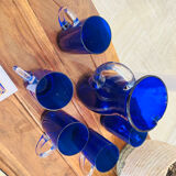 Cobalt blue Murano vintage carafe and glasses by