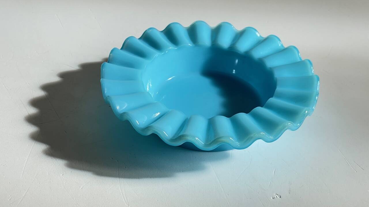 CENDRIER Vide-Poche Verre OPALIN Bleu VINTAGE