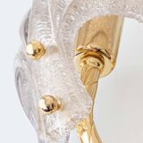 Murano Graniglia Glass Double-Leaf Brass Wall Sconce, Italy, 1960s