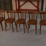 Set of 5 beech bistro chairs from the 1950s