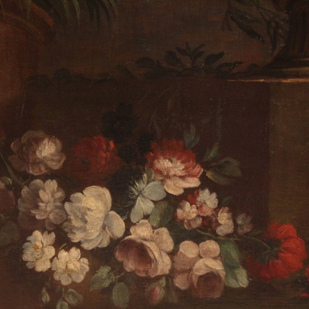 Peinture italienne antique nature morte aux fleurs du XVIIIe siècle