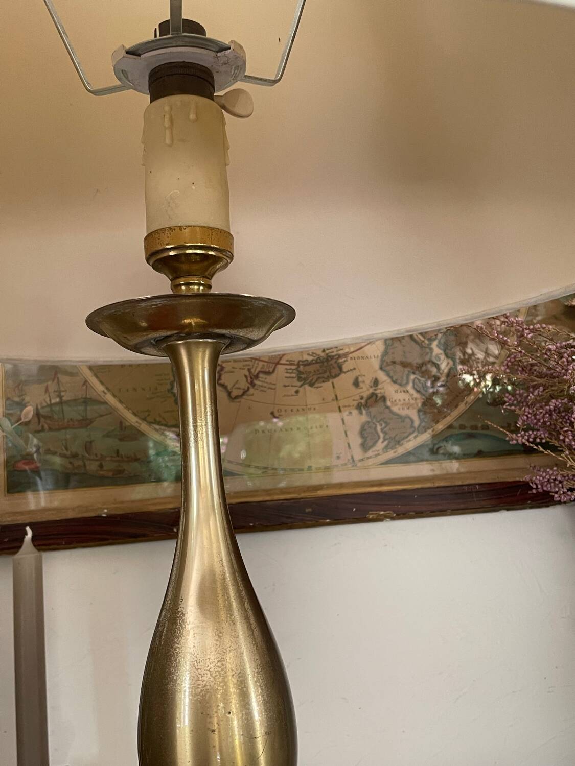 Vintage baluster lamp in golden brass 51cm