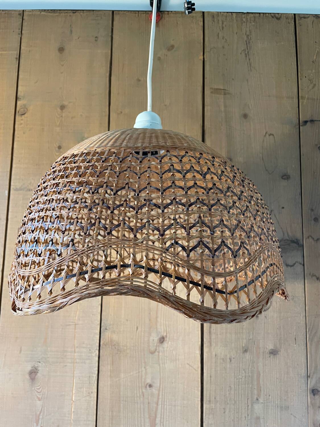 Vintage caned rattan pendant lamp 1970.