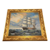 Grand Tableau Marin 3-Mâts Voilier - Ciel Coucher de Soleil