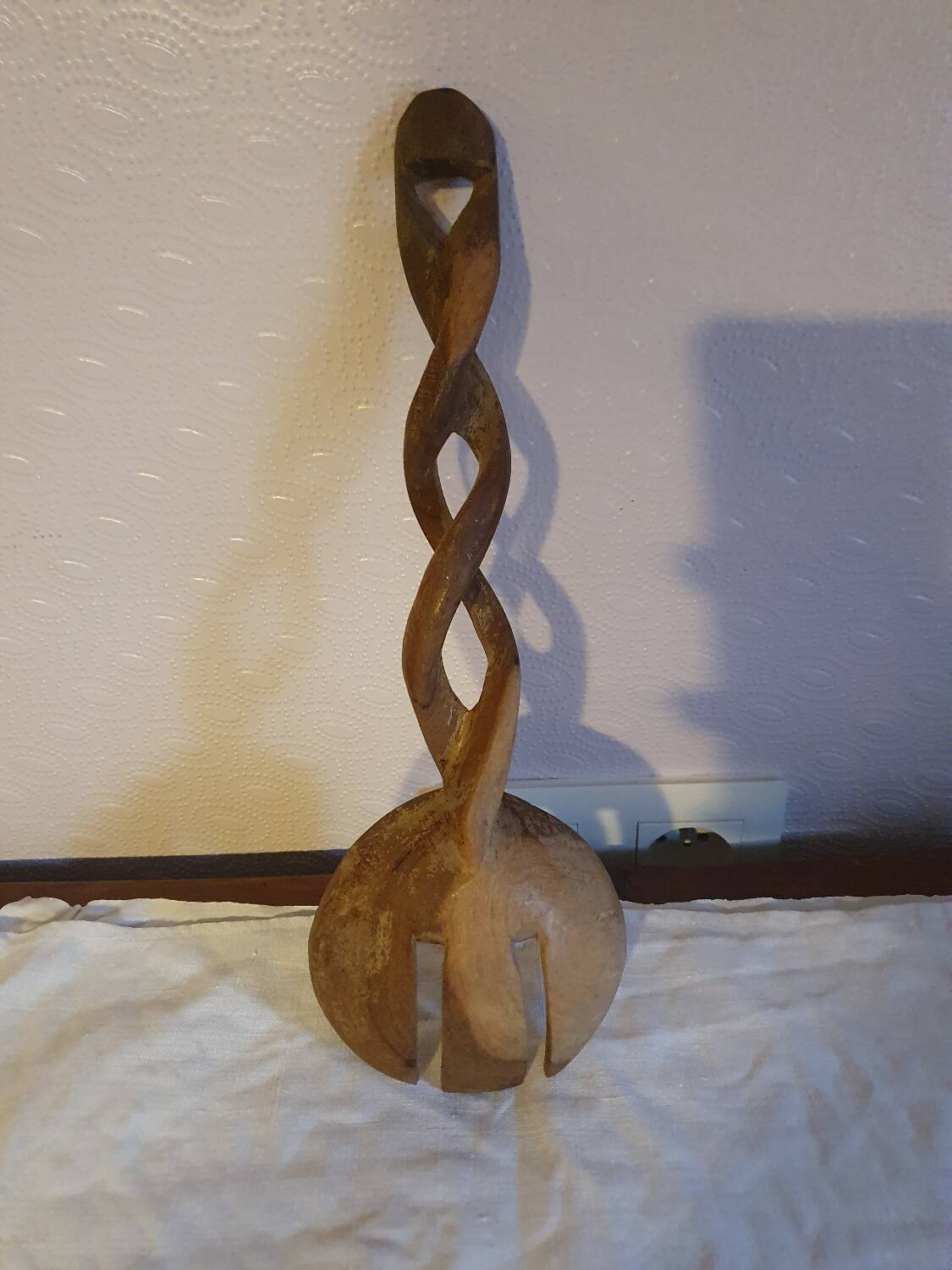 Twisted wooden spoon carved hands vintage folk art