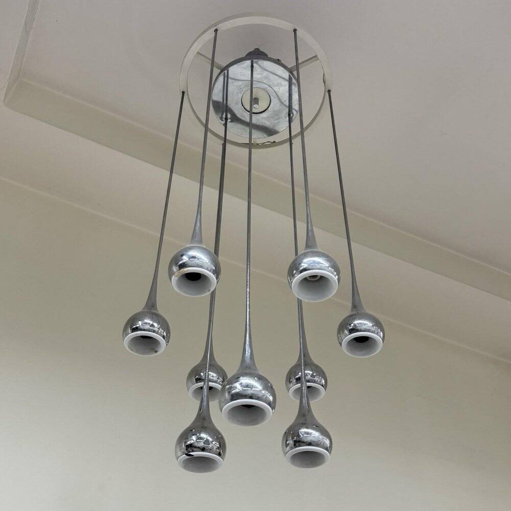 Modernist 9-Light Chandelier attributed to Angelo Brotto for Esperia, 1970s