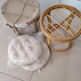 Pair of rattan and bamboo poufs