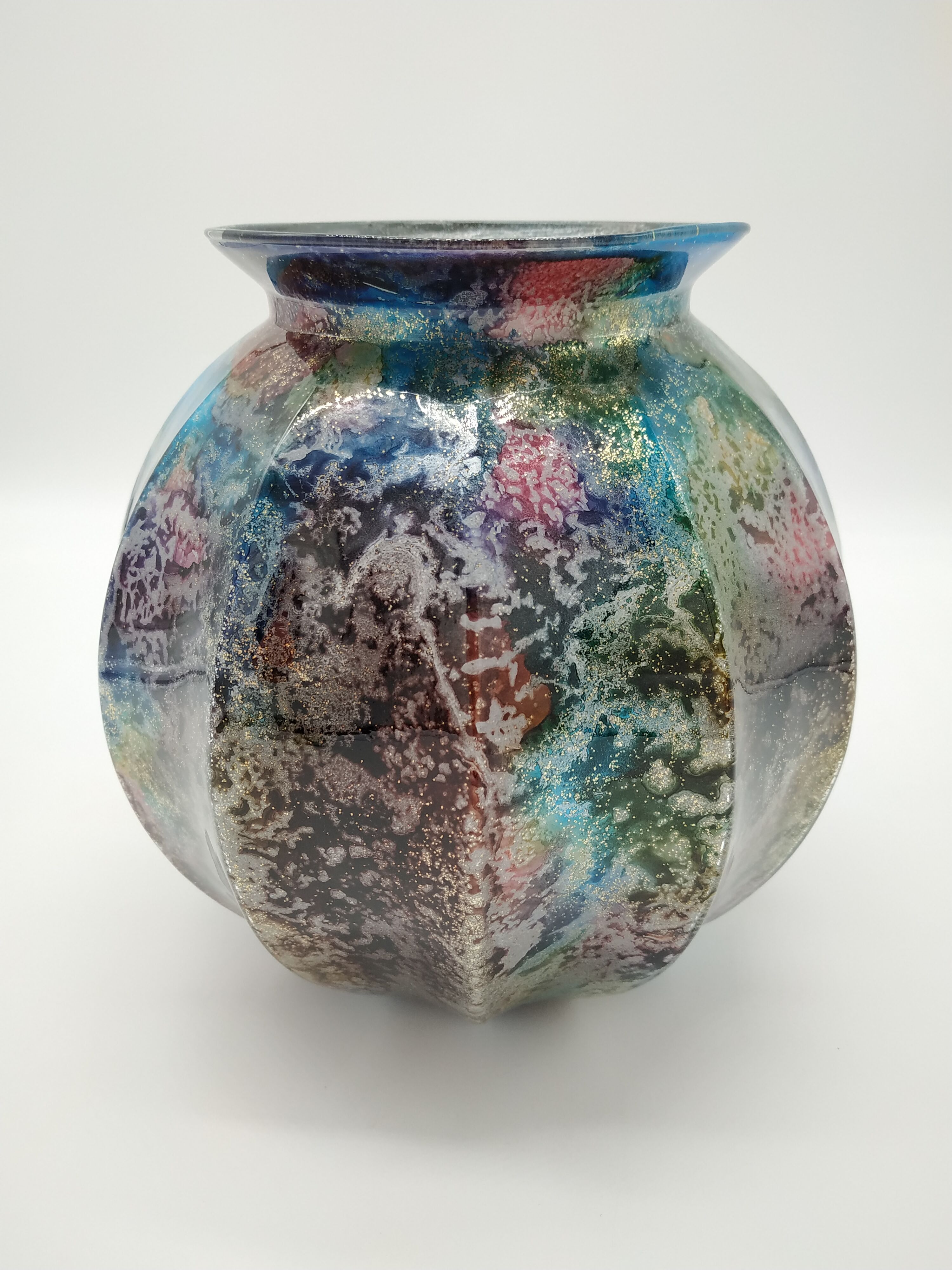 Vase laque line bleu irisé Jean Noël Bouillet
