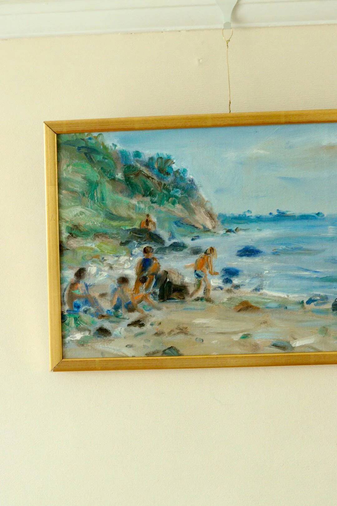 Vintage European oil on canvas – "Beach Scene"