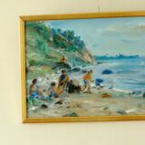 Vintage European oil on canvas – "Beach Scene"