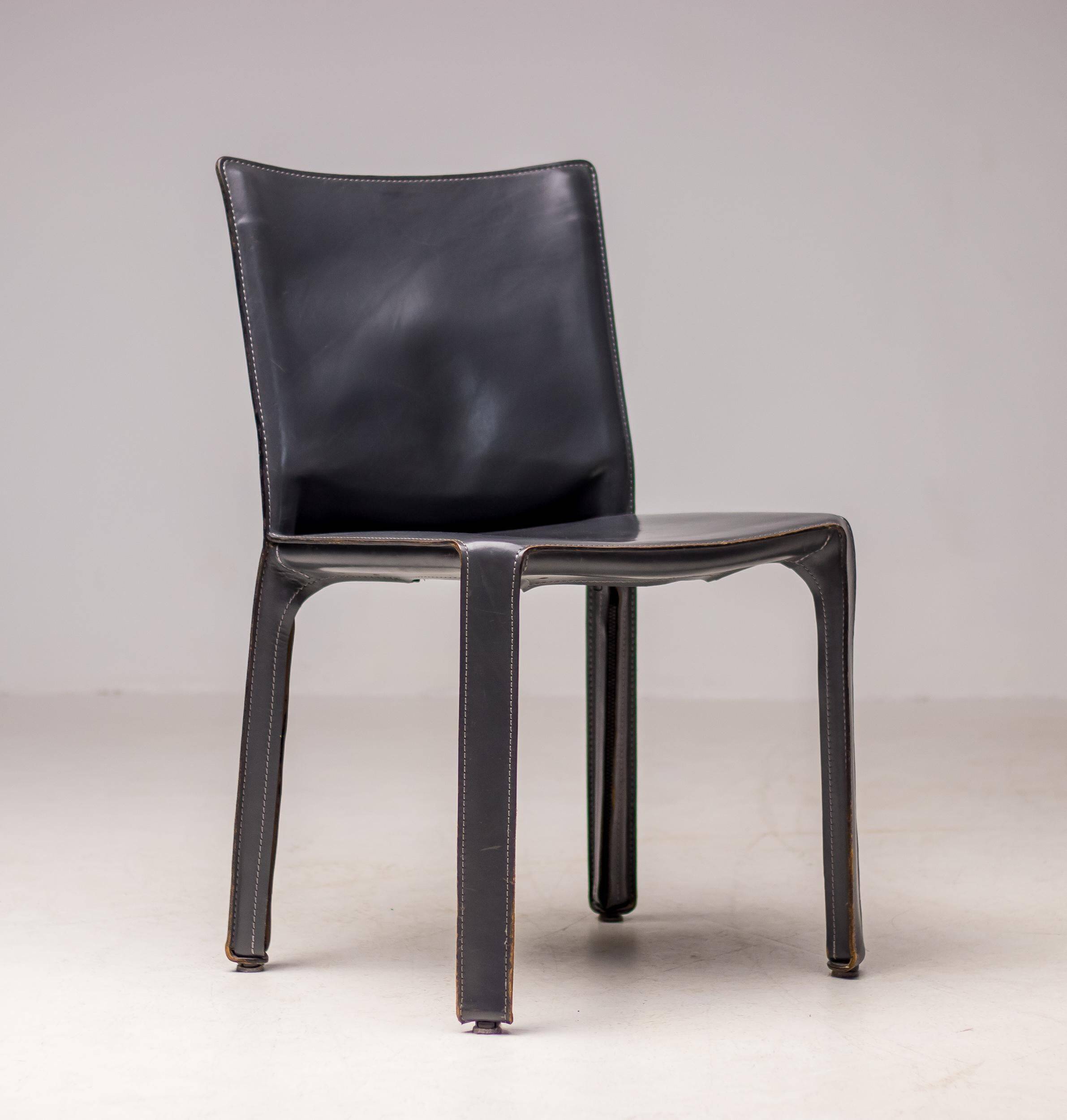 Elephant grey leather Cab Dining dining chair by Mario Bellini for Cassina