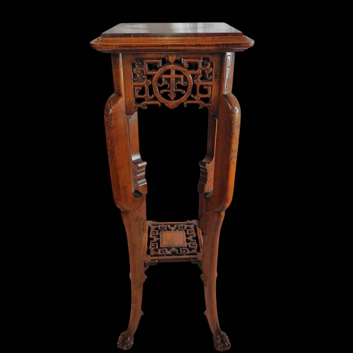 Rare Guéridon / Japonese Pedestal in Carved Wood by Gabriel Viardot