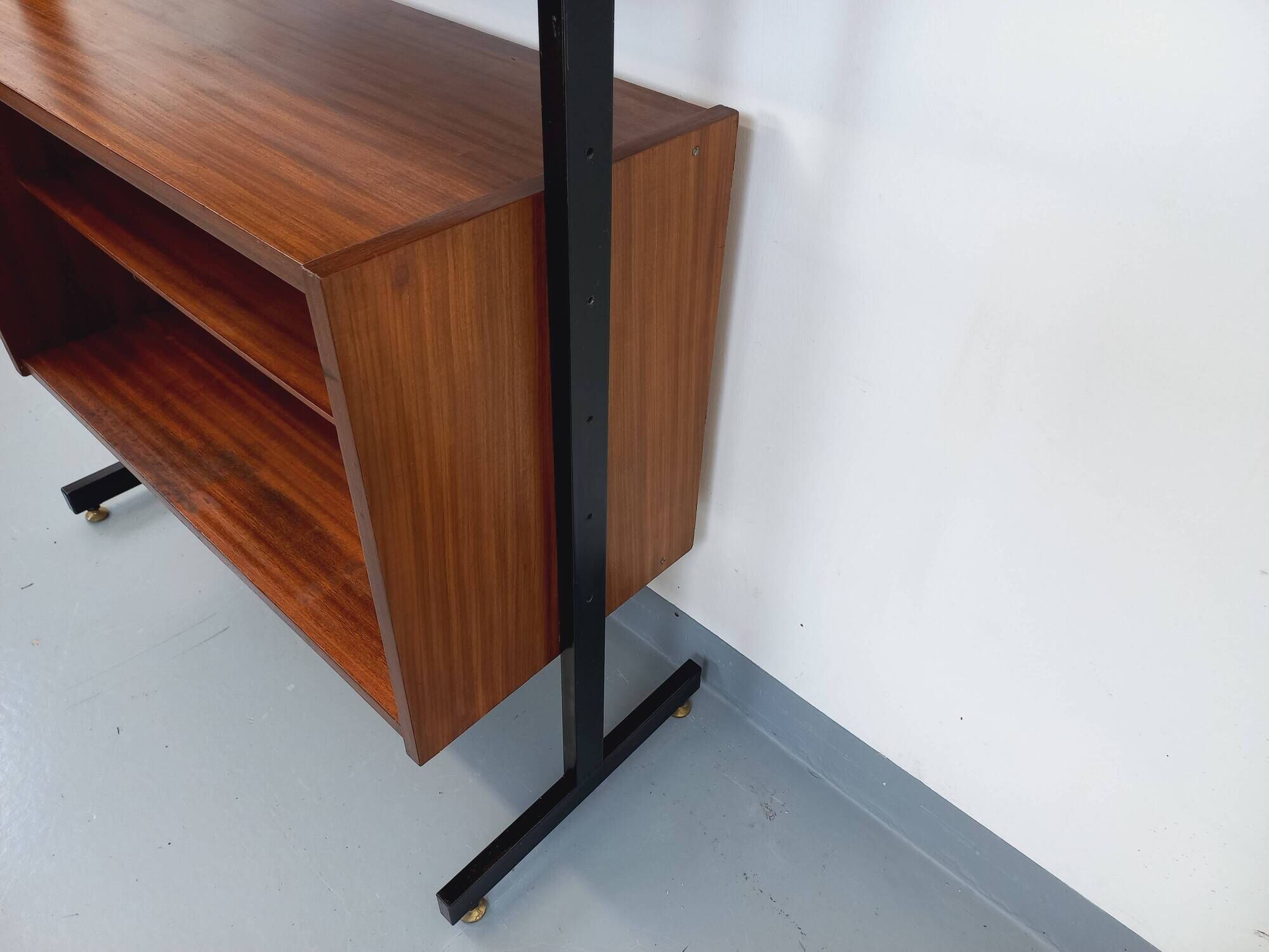 Vintage teak and metal shelf bookcase from the 60s