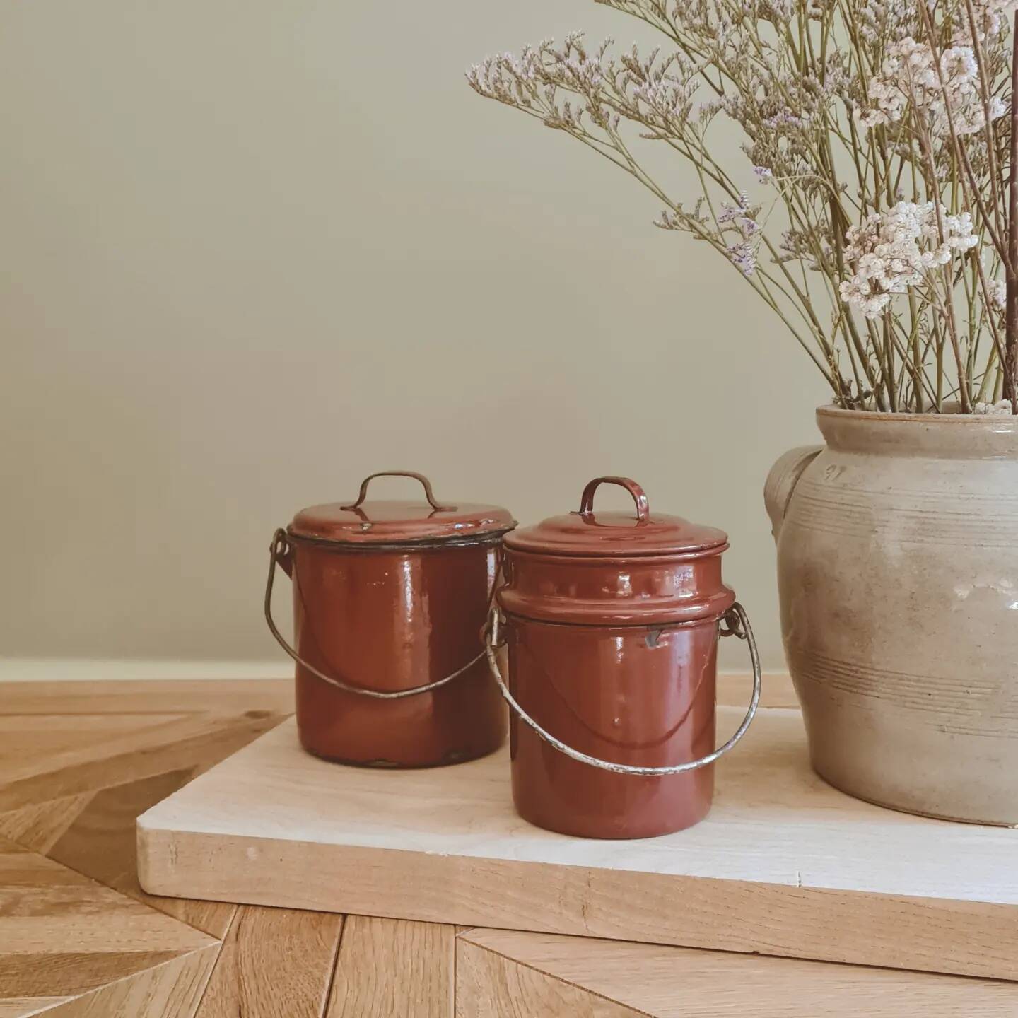 Lot de 2 Pots en tôle émaillée