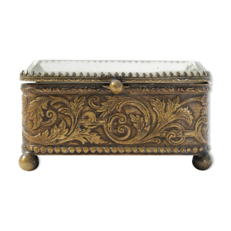 Antique jewelry box Napoleon III in brass and beveled glass