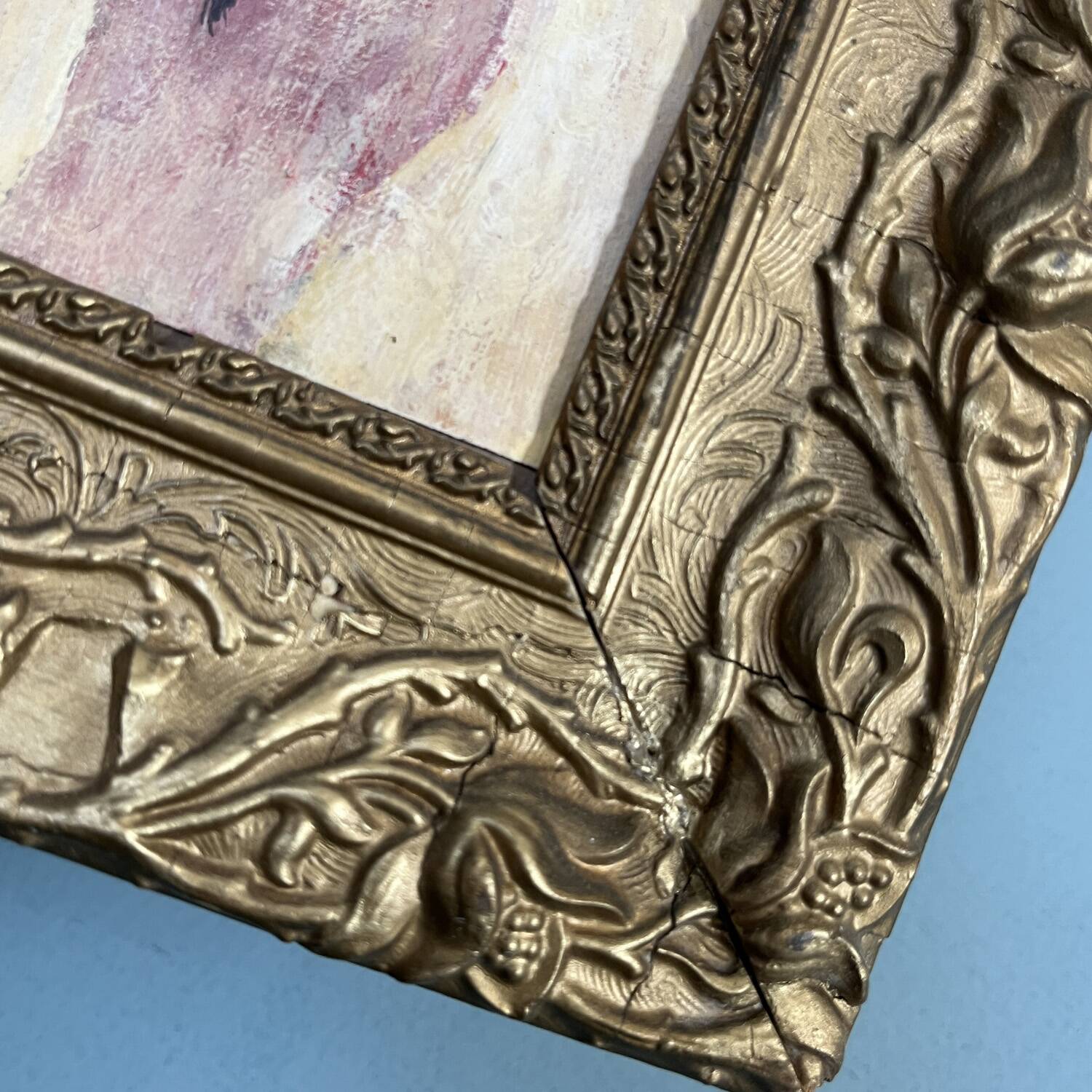 Miniature painting from the early 20th century "The Woman with the Mink" signed JJB